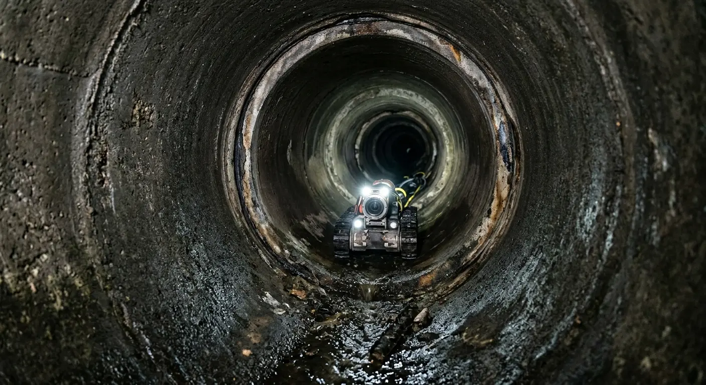 Robotic sewer camera inspecting pipe interior for Drain Snake Service in Frankford
